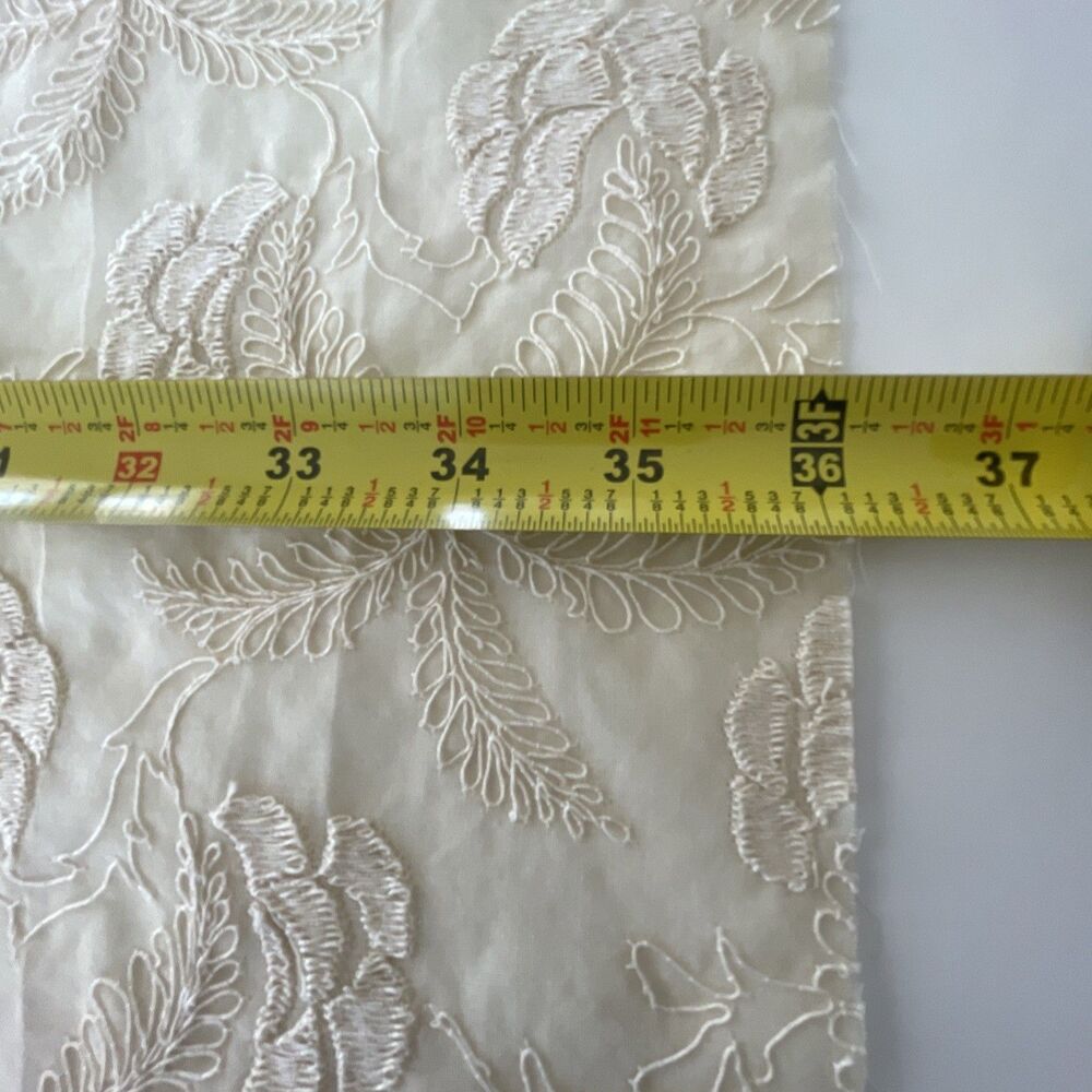 VTG Damask Embroidered Mesh Fabric Sheer Beige 51" W x 36" L Elegance Magazine - Picture 8 of 10